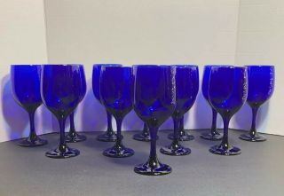 12 Cobalt Blue Vintage Libbey Glasses Retro Wine Water Goblets.  Stunning Euc