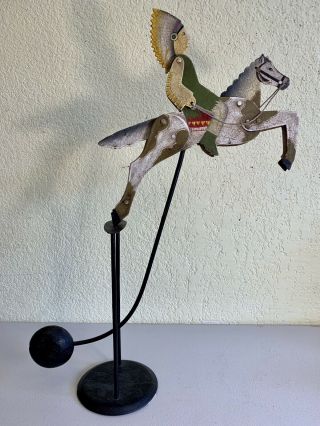 Skyhook Metal American Folk Art Weighted Cast Iron Balance Toy Indian On Horse