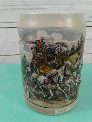 Vintage German Beer Stein Stoneware Mug Horses Wagon Silberdistel 1990