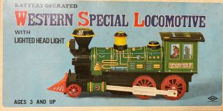 Vintage WESTERN Metal Train Tin Toy Locomotive Engine 1960 ' s GREAT SHAPE Japan 2