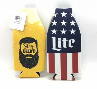 Miller Lite Us Flag Bottle Koozie Pilsner Beer And Stay Beer’d Bottle Koozie