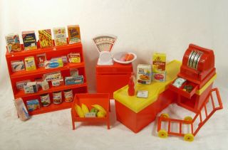 Vintage Amsco Supermarket Toy Grocery Store,  Box Play Food Cans 1965