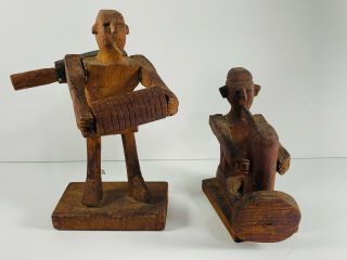 Vintage Wooden Wood Hand Carved Folk Art Musicians Guitar Accordion