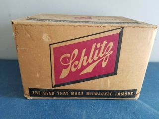 (Vtg) 1958 schlitz beer 12 32oz bottles cardboard case box Wisconsin bar 3