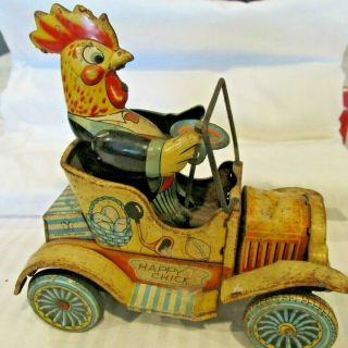 Vintage Yonezawa Of Japan Tin Litho Friction “happy Chick” Funny Car,  1957