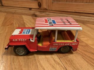 Vintage United Airlines Tin Friction Toy Airport Jeep 1960 