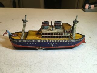 Vintage Tin Litho Wind Up Ship Ocean Liner = 7 & 1/2 " Long = Antique Toy