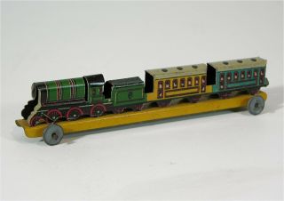Ca1910 German Tin Lithograph Penny Toy - Railroad Train On Platform By Hess