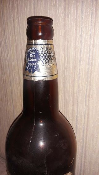 Vintage Pabst Blue Ribbon IRTP Beer Bottle Amber Brown Peoria Heights Il W/Label 3