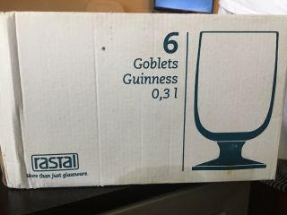 : 6 Guinness Irish Stout Beer Goblet Stemmed Embossed Rastal Glasses
