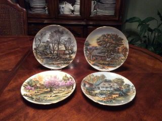 Currier And Ives Set Of 4 Four Seasons Vintage Decorative Plates 8 Inches