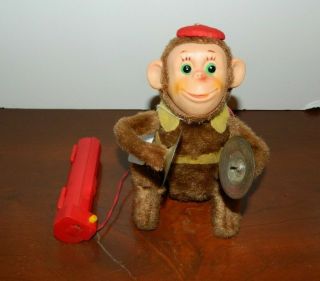 Vintage Battery Operated Flipping Monkey With Beanie Cap Playing Cymbals