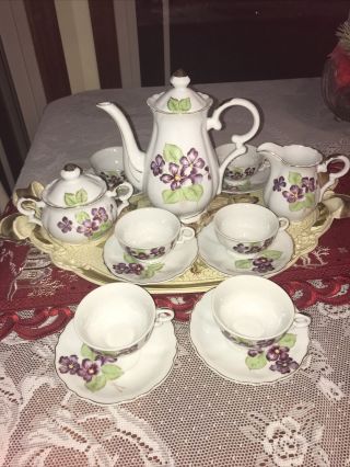 Vintage Child’s 17 Piece Tea Set Violets Gorgeous Japan