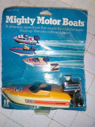 Vintage Tomy Mighty Motor Boats 351 Ski Streak Wind Up Toy 1980 Mic (a5)