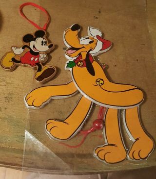 Vintage Walt Disney Company Wooden Ornaments Pluto Hinged And Mickey Mouse