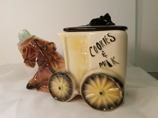 Vintage Horse And Carriage Ceramic Cookie Jar | W/lid Usa | Cookies & Milk Cart