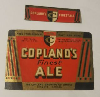 Rare Old Beer Label From Canada,  The Copland Brewing Co Ltd.  Toronto Canada