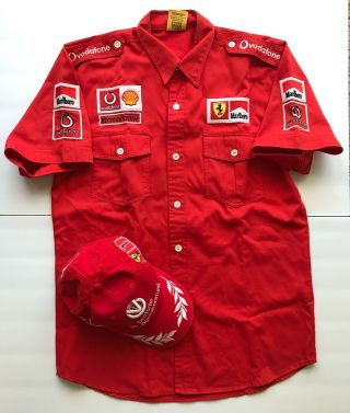 Vintage Ferrari Shell Marlboro F1 T - Shirt Team Pit Michael Schumacher L & Cap