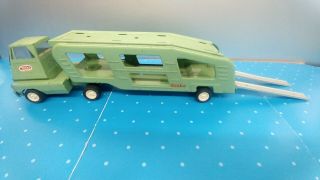 1968 Mini Tonka 1096 Green Car Carrier Transport Truck With Loading Ramps