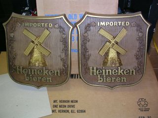 Vintage Nos Imported Heineken Bieren Beer Windmill Munching Plaques / Signs