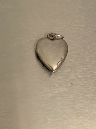 Vintage 1940s Puffy Sterling Silver Heart Charm with 2 Green Enamel Hearts 2