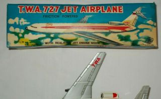 Vintage TWA Boeing 727 Friction Powered Tin Jet Airplane made in Japan 2