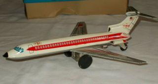 Vintage TWA Boeing 727 Friction Powered Tin Jet Airplane made in Japan 3