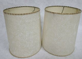 Pair Fiberglass Lamp Shade Abstract Tan White Tapered Mcm Vintage Mid Century