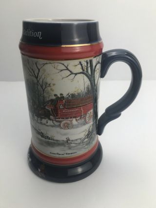 Budweiser Holiday Beer Stein Mug 1990 " An American Tradition " Clydesdale Horses