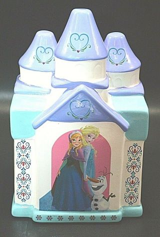 Disney Frozen Castle Ceramic Porcelain Piggy Coin Bank Princess Olaf Purple Teal