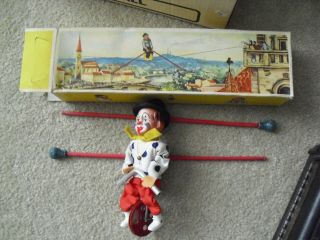 Vintage 1950s W Germany Fewo Plastic Balancing Unicycle Clown Toy