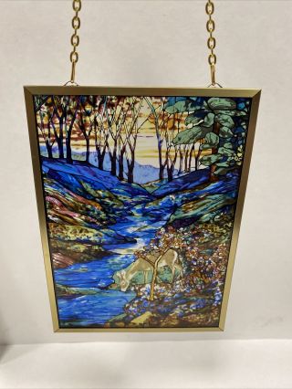 Vintage Glassmasters Tiffany Fawn Stained Glass Panel L.  C.  Tiffany