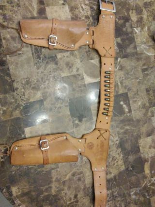 Vintage Mattel Fanner 50 Leather Dual Holster W/ 10 Toy Ammo
