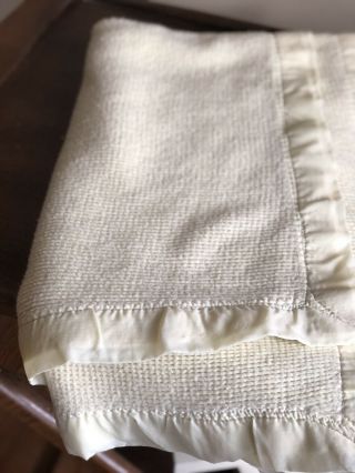 Baby Morgan Vintage Yellow Crib Blanket Acrylic Satin Trim FLAWS 2