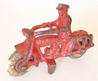 1930s Hubley Cast Iron Cop Motorcycle Red Harley Davidson 4 "