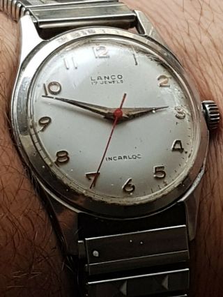 Rare Vintage 1950s (langendorf Watch Co) Swiss Made Lanco Gents 34 Mm 15 Jewel