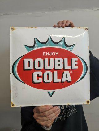 Old Vintage Double Cola Porcelain Gas & Oil Station Sign Soda Beverage Coke
