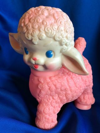 Vintage 1955 Sun Rubber Co.  Pink Squeaky Baby Lamb Toy 50 
