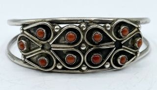 Vintage Navajo Signed D.  A.  Jim Coral Sterling Silver Cuff Bracelet