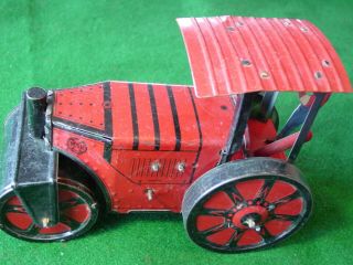 Marx Tin Toy Wind Up Red Steam Roller,  Canopy,  Driver