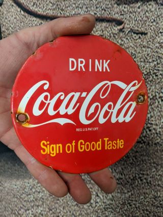 Old Vintage Coca - Cola Porcelain Advertising Wood Door Gas & Oil Metal Sign Coke