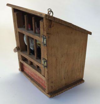 RARE EARLY 1900 ' s GERMAN PENNY TOY WOOD CHICKEN COOP SPRING FOLK ART ANTIQUE 3