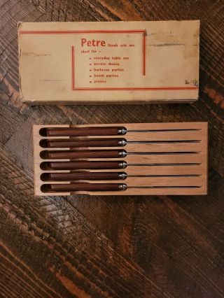Petre Sheffield England Forged Stainless Steel Steak Knives 6 Wood Handled In.