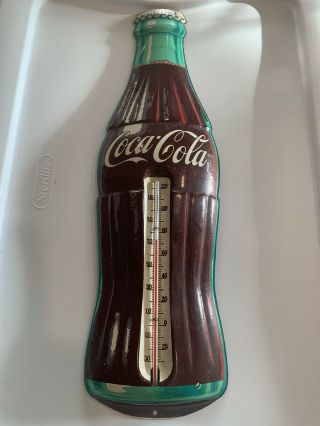 Vintage 1950s Coca Cola Soda Pop 16 " Embossed Metal Thermometer Sign