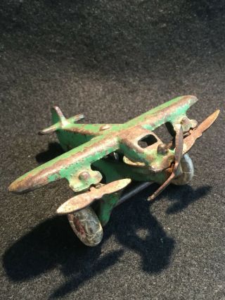 Vintage 1937 Hubley Green Tri - Motor Cast Iron Airplane 362 - Completely