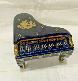 Vintage Limoges Castel France Cobalt Blue Porcelaine Dresser Trinket Box,  Piano