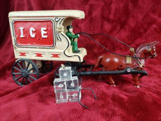 Vintage Cast Iron Ice Wagon Horse Wagon Toy