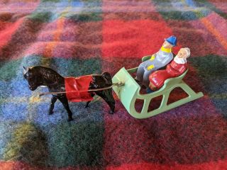 Vintage Barclay Lead Couple On One - Horse Open Sleigh,  Horse,  Winter,  Christmas