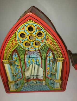 Vintage J Chein Tin Wind Up Church Organ Music Box