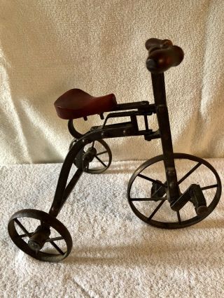 ANTIQUE METAL DOLL TRICYCLE W/WOODEN HANDLE BARS AND SEAT 3